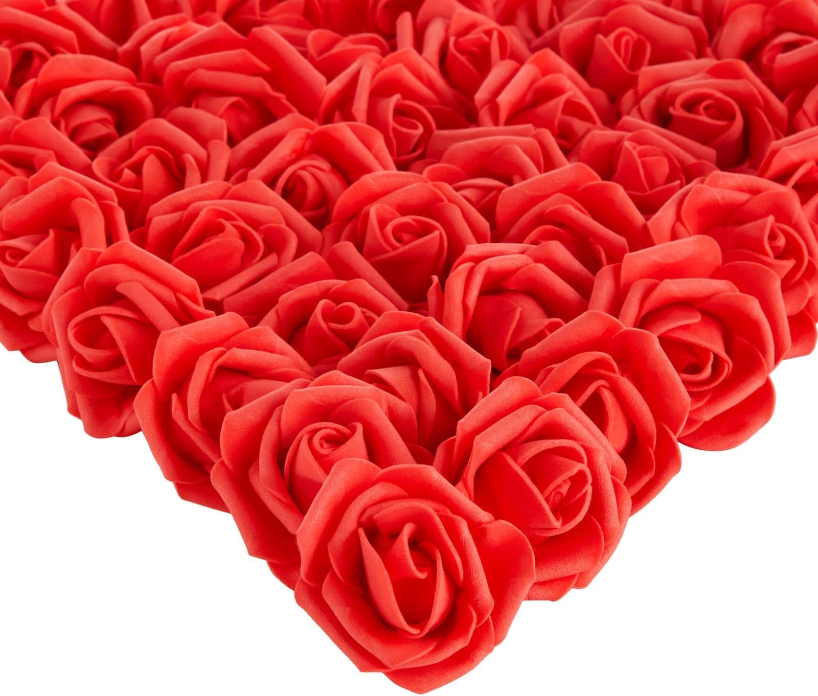 Bright Creations 200 Pack Red Roses Artificial Flowers Bulk, 2 Inch Stemless Fake Red Flower Heads for Decorations, Bridal Shower, Wedding