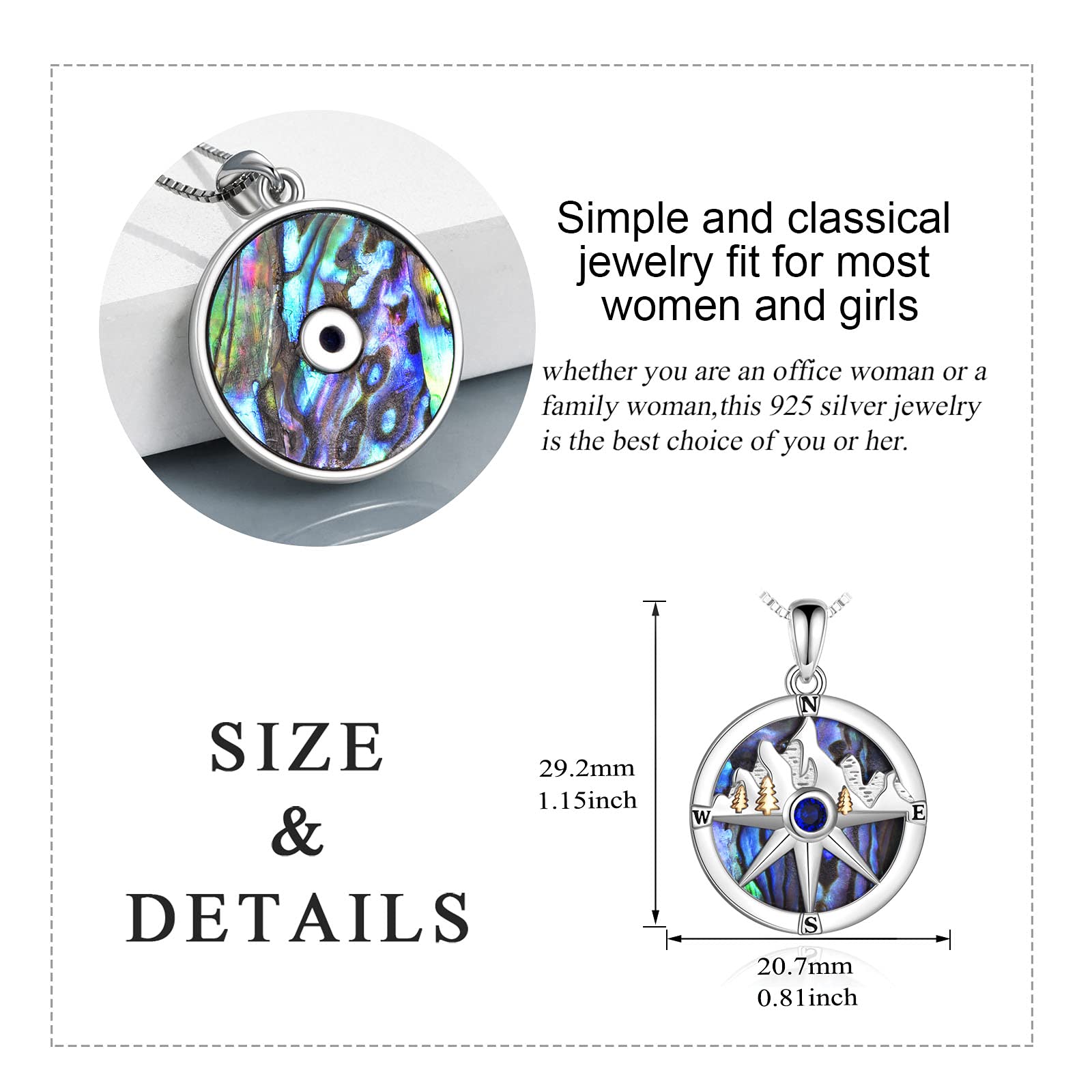 Collier boussole en argent sterling inspirant vintage nautique spinning boussole pendentif gravé « Go in your direction of your dream » Bijoux cadeaux pour fille, amis et sœurs, argent sterling, poli
