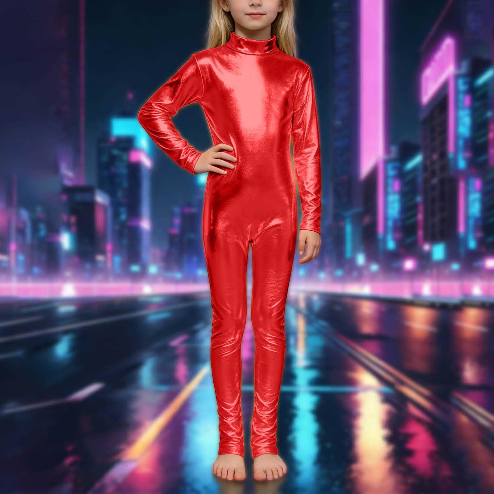Combinaison Ballet Métallique Enfant Manches Longues – Col roulé sans Pied Zentai Fitness Sport Justaucorps Gymnastique, Tenue Danse, Body Performance n30