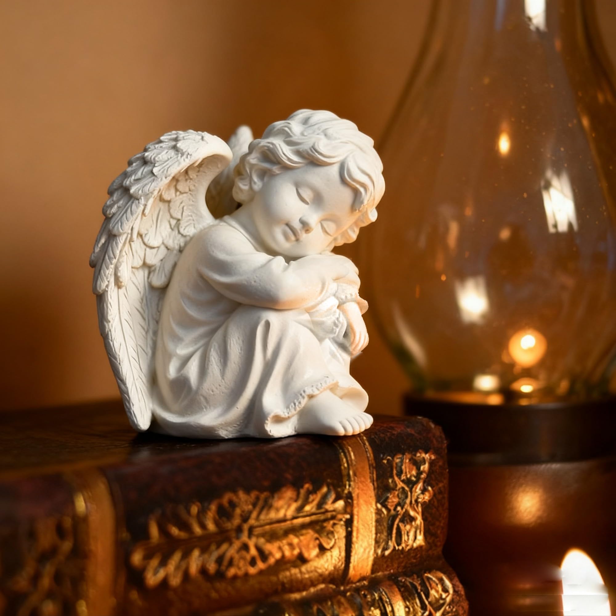 OwMell Little Angel Statue Figurine, Resin Cherub...