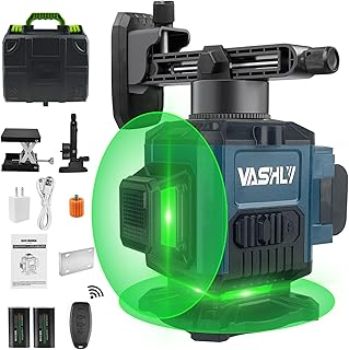 Vashly Laser Level Self Leveling, 12 Line Laser Level, 3 x 360° Green Cross Line Lazer Level with 2 Rechargeable Battery & Hard Carry Case Included Remote Controller, Magnetic Rotating Stand