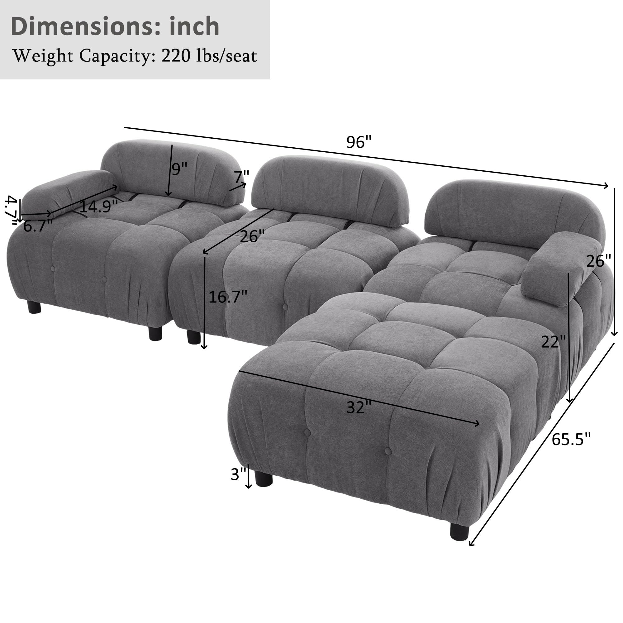 Amazon.com: Tmsan Modular Sectional Sofa, 96