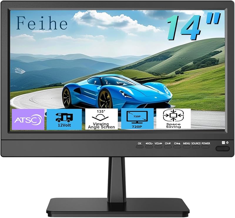 14 inch Small Kitchen TV—Digital ATSC Tuner, HDMI/USB/TF/Headphone Ports, Remote Control for Kitchen/Bedroom/RV