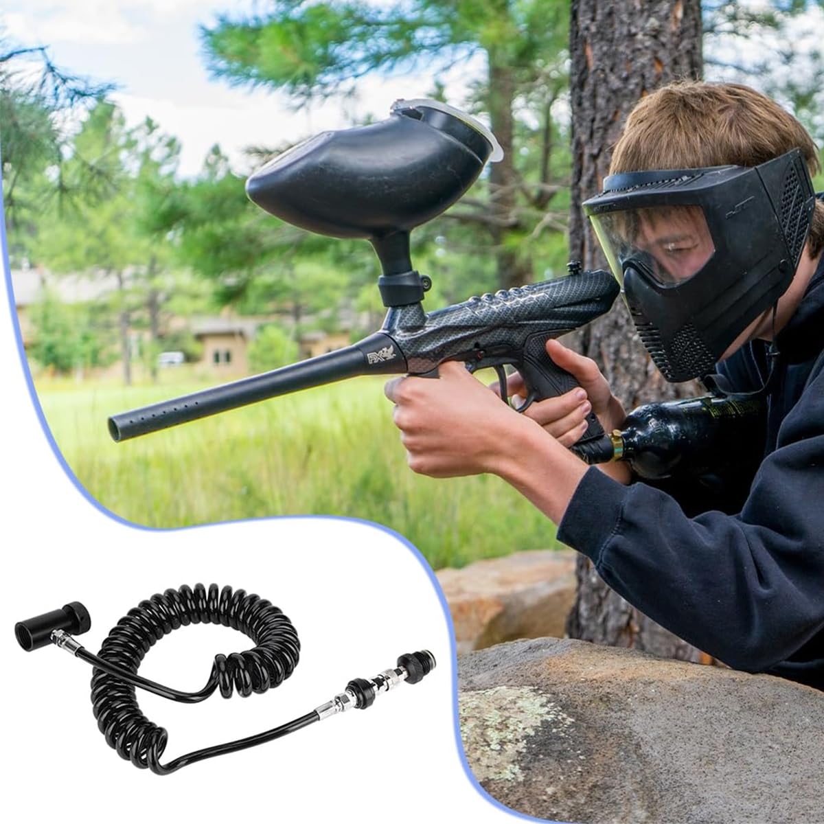 Tuyau de Bobine à Distance - Modèle ondulé avec Joint torique, raccord Rapide pour systèmes de Remplissage HPA/CO2 Airsoft et PCP