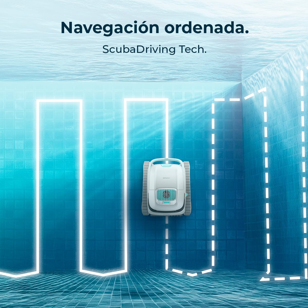 Cecotec Robot Limpiapiscinas para Fondos, Paredes y Línea de Flotación Conga Pooldroid 5000 TotalClean Pearl. Superficies 100m2, Pendiente Máx 90º, Autonomía 120mins, Filtro Alta Eficiencia 180μm, 4L