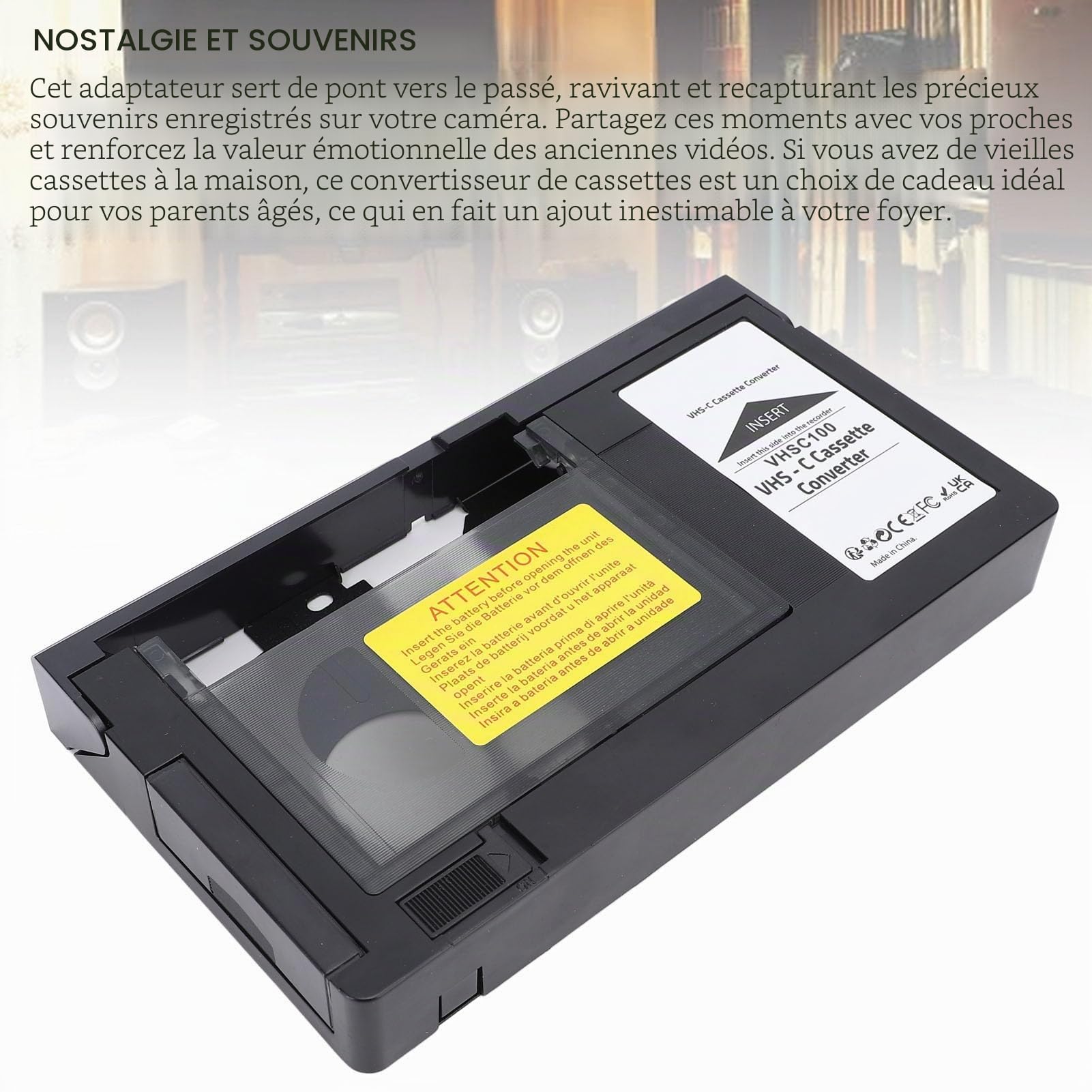 Adaptateur de Cassette VHS C pour Cassettes S VHS C et S VHS,pour Cassettes VHS C et VHS,etc,Prise en Charge de la Lecture et de l'enregistrement