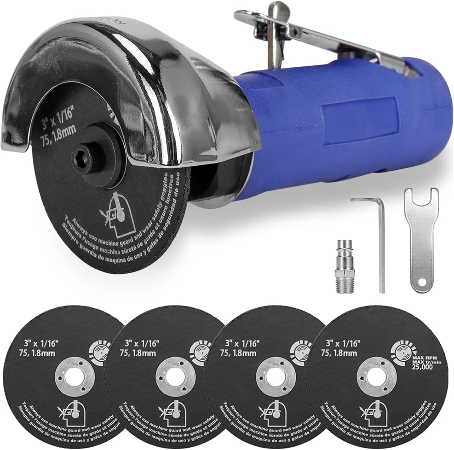 3 Inch Air Cut Off Tool, Equipped with 5-Pieces 3" Cutting Disc Set, Pneumatic Metal Sheet Cutting Tool,2000RPM