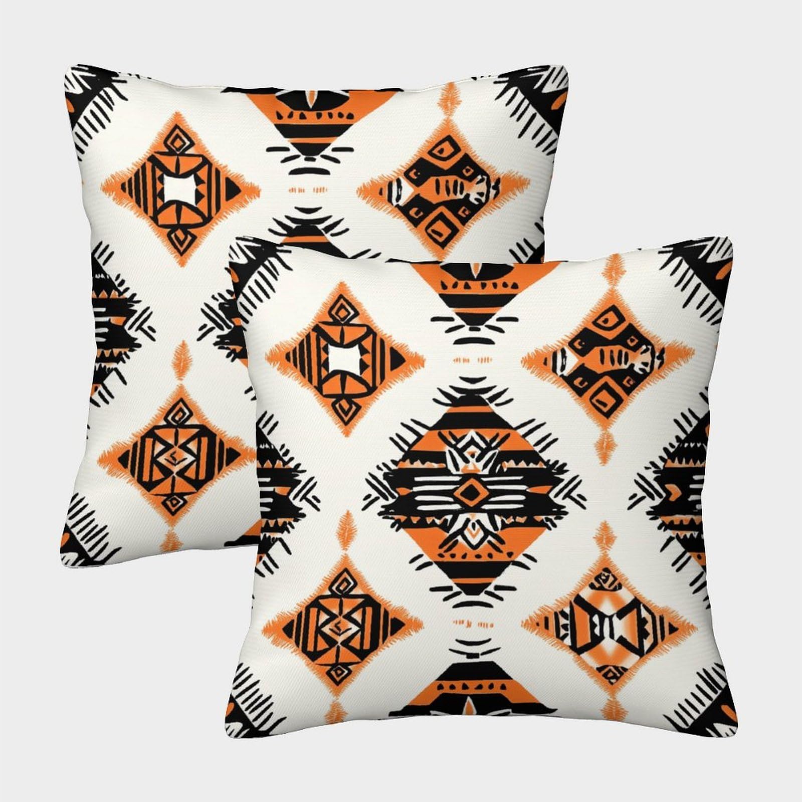kaiyun 2 Pack Black And Orange Tribal Pattern Luxury Digital Printed Soft 3D Aboriginal Pattern Themed Square Cushion Cover 50x50cm