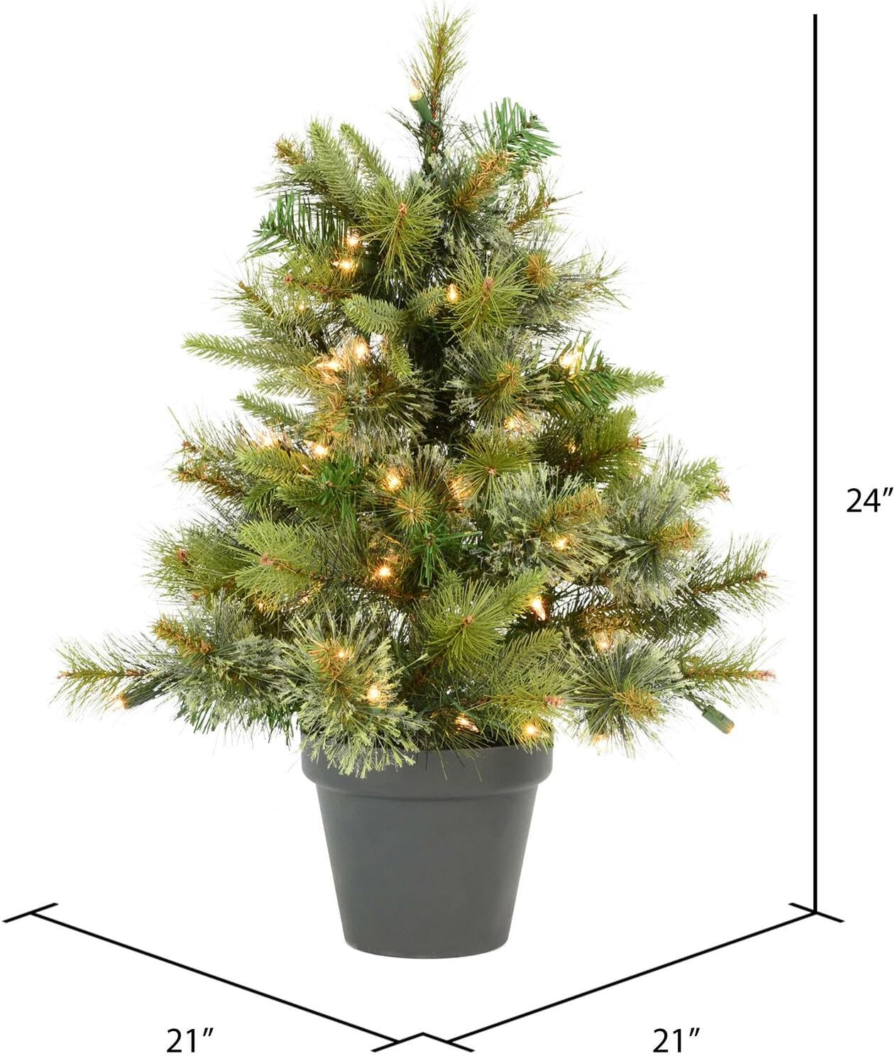Vickerman 24" Cashmere Pine Artificial Christmas Tree, Warm White Dura-Lit® LED Lights - Faux Potted Christmas Tree - Seasonal Indoor Home Decor