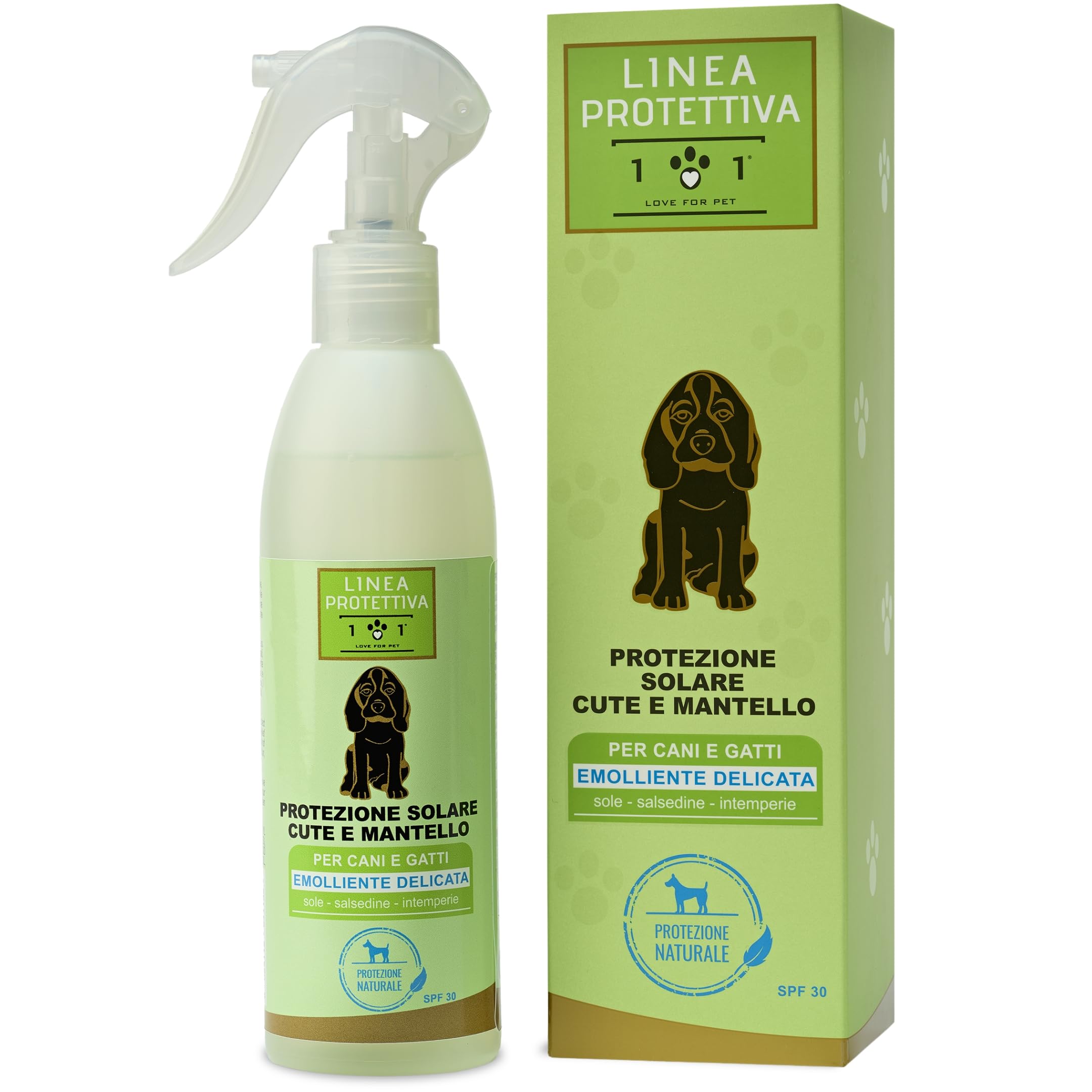 Protezione Solare Spray Naturale e Vegetale per Cani e Gatti - per la Cute e Il Mantello - Soluzione Pronta all'Uso Contro i Raggi UV - Adatto per Tutti i Tipi di Pelo, Linea 101 (250ml)