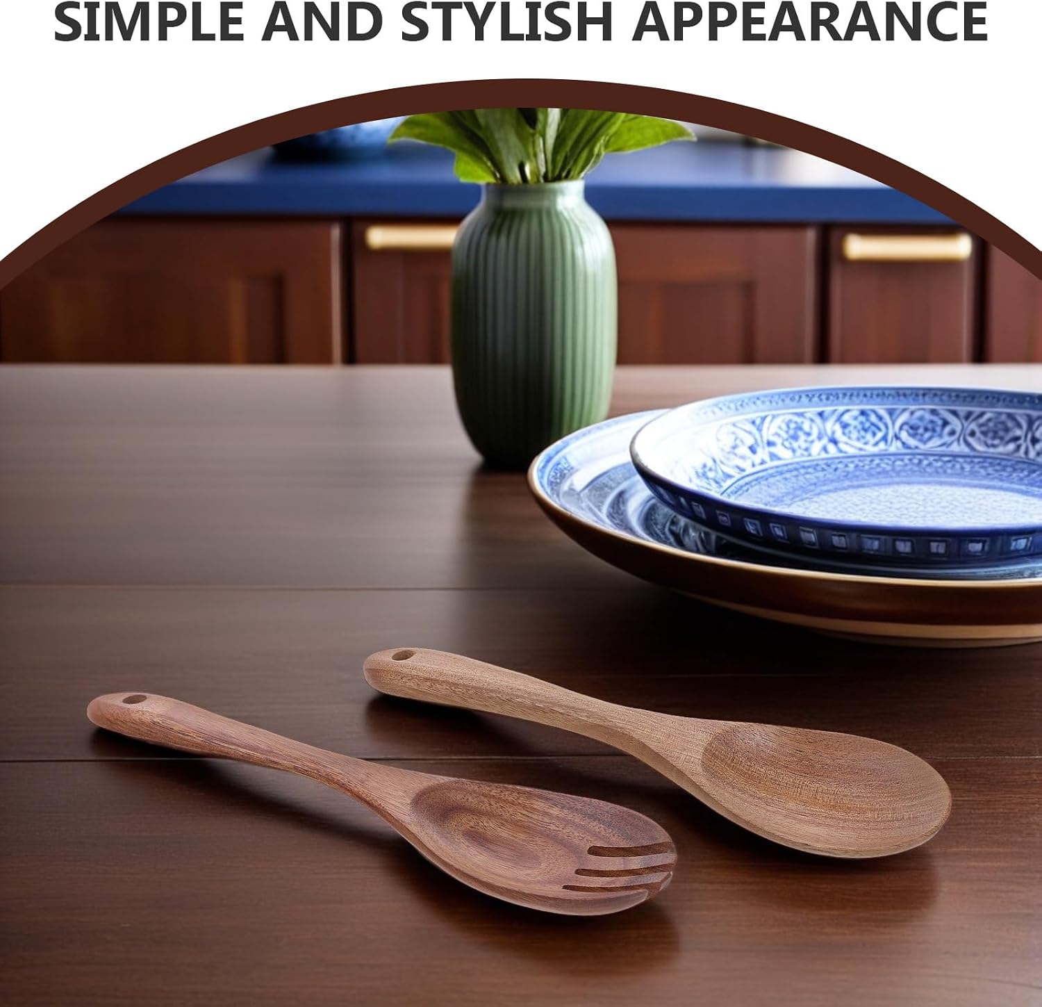Wooden Salad Servers Khaki Long Handle Wood Spoon