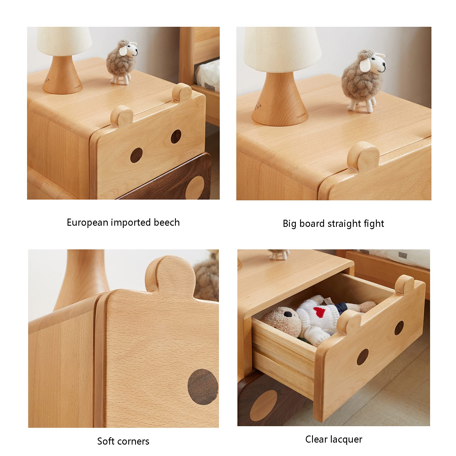 Table De Chevet en Bois Massif pour Enfants, Table De Chevet Simple Et Moderne pour Chambre, Créativité Garçon Fille Chevet 2 Tiroirs, Chambre Salon Unité De Rangement 40X35X48.7CM Decoration