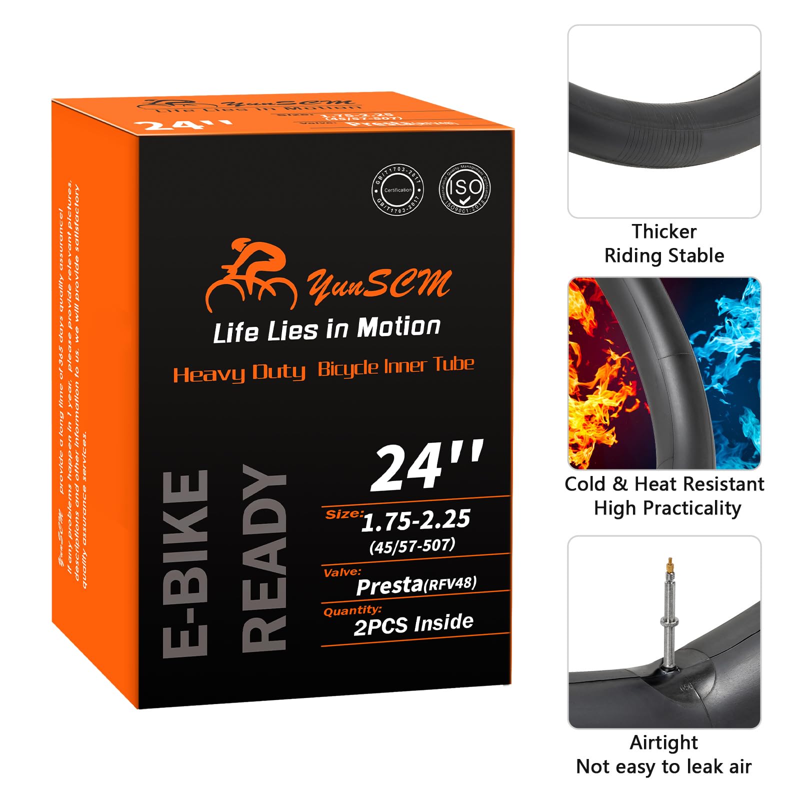 YunSCM 2Pcs 45/57-507 Camere d'aria 24x1.75/1.95/2.25 FV48mm con valvola rimovibile Compatibile 24 pollice Camere d'aria 24x1.75 24x1.95 24x2.0 24x2.10 24x2.125 24x2.25