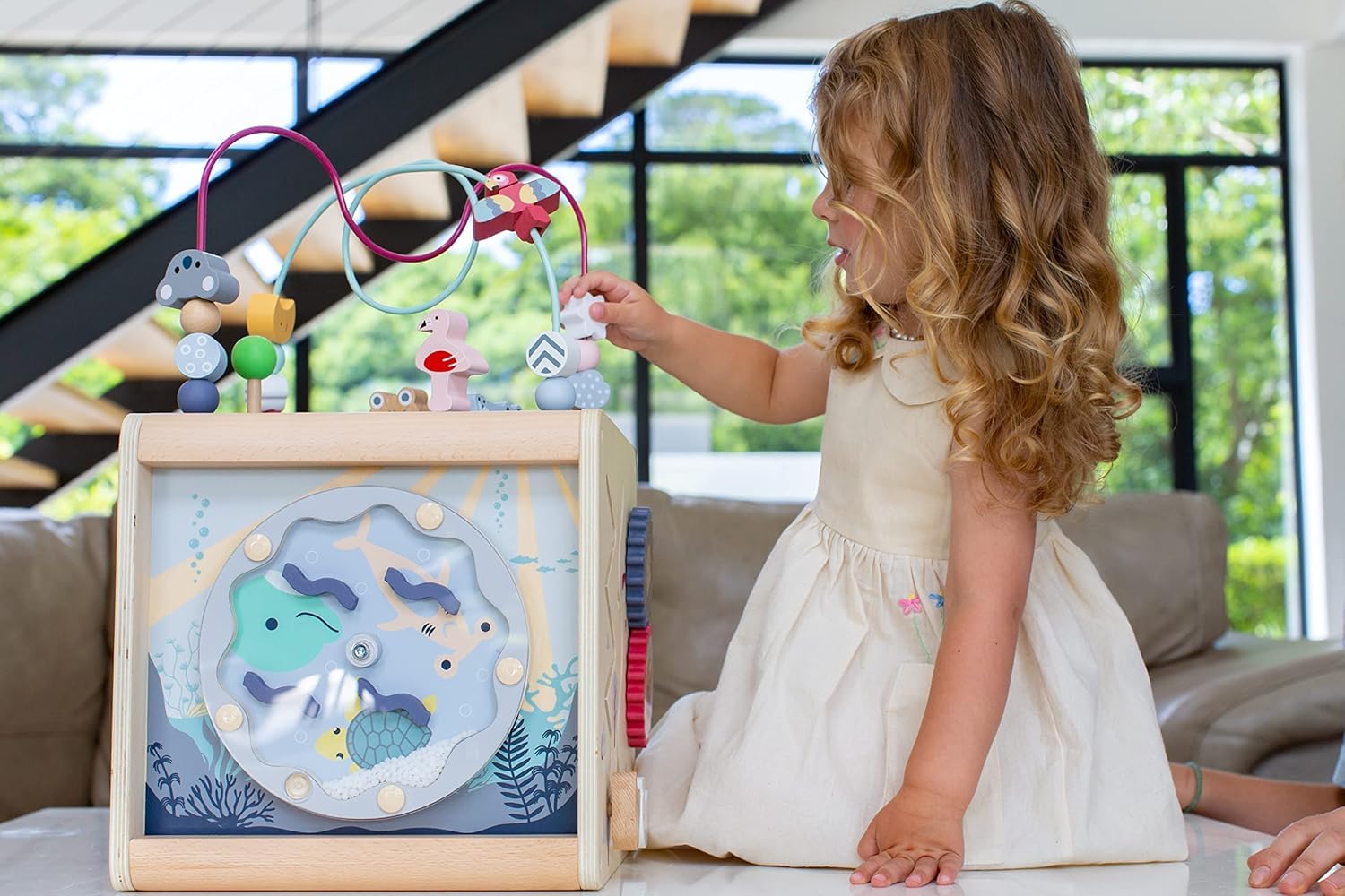 EverEarth XXL Tierspaß Aktivitätswürfel mit extra vielen Motorikspielen - Holz Lernwürfel im Tierchen Design für Kinder, Baby und Kleinkind - Großer Motorikwürfel ab 1 Jahr - Activity Center EE33936
