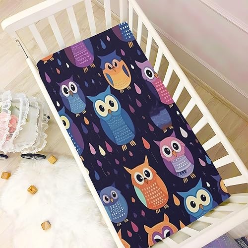 Miniatura 5 de Kigai Sábanas de cuna de búhos coloridos, sábanas ajustables elásticas para cuna para niños y niñas, sábana unisex acogedora para cuna de bebé, 28 x