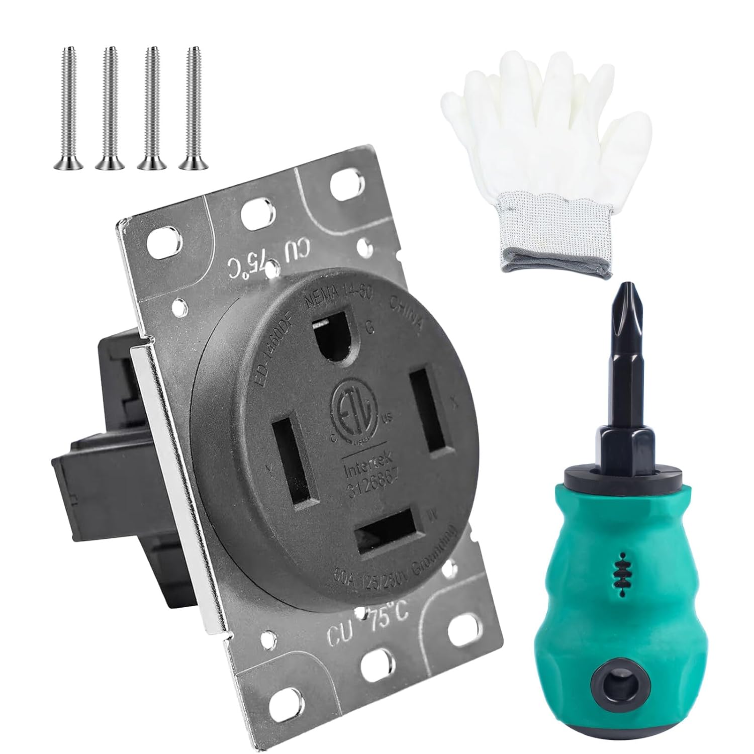 9450A NEMA 14-50R 3-Pole 4-Wire Grounded, 50A 125/250V,Industrial Grade Straight Blade Outlet,UL Listed, Black