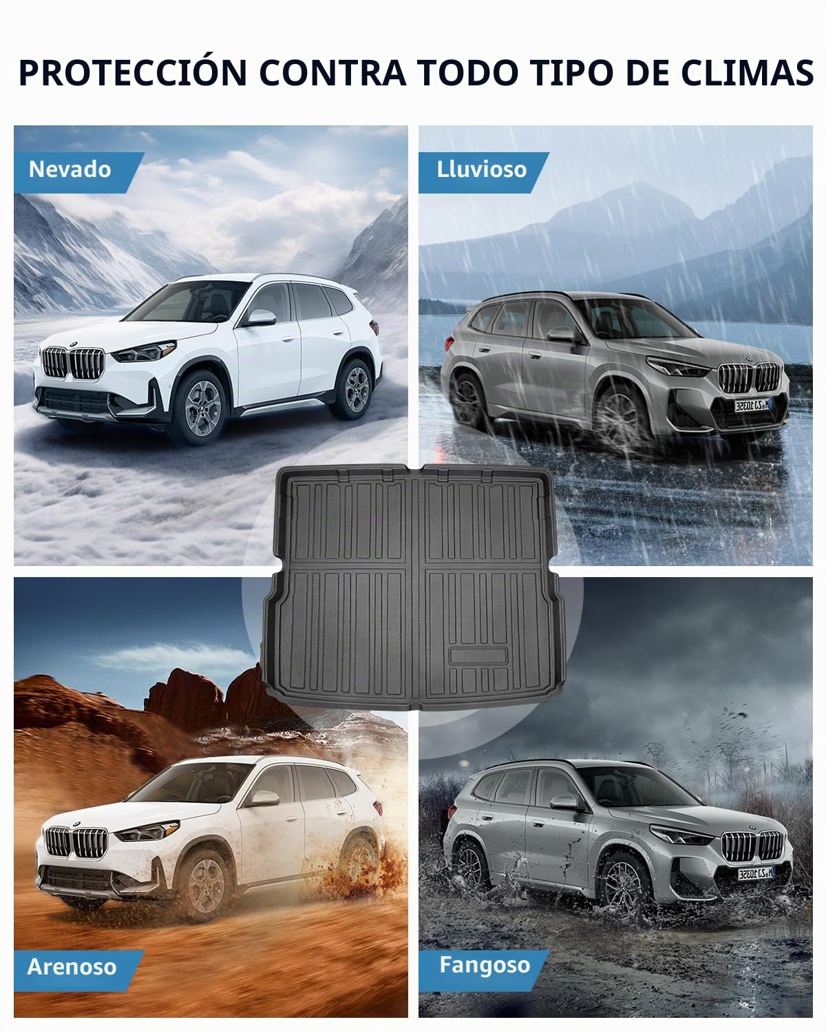 TPE Alfombrillas Maletero para BMW X1 MHEV PHEV / iX1 EV 2023-2026 | Alfombras Maletero Originales, Protector Maletero Antideslizantes e Impermeables, Funda Maletero con Bordes Elevados