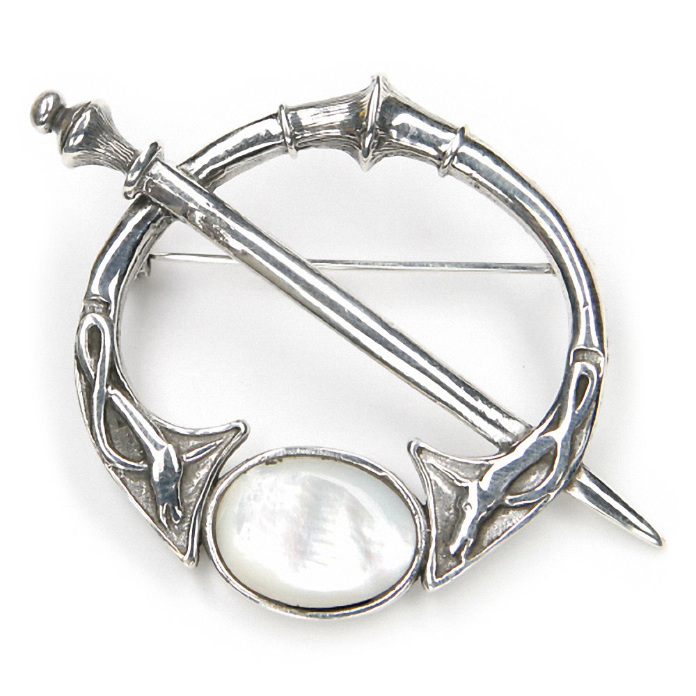 Keltische Fibel Brosche Kelten Gewandnadel Massiv 925 Sterlingsilber Perlmutt Mittelalter Keltisch Silberschmuck Damen Herren