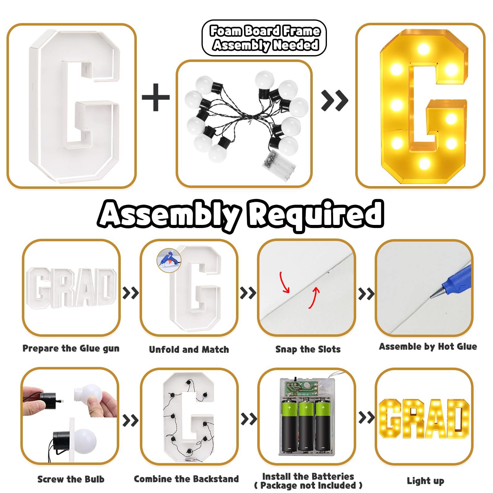 Graduation Party Decorations 2024- 2FT LED Large Marquee Light Up Letters Grad,Graduation Decorations Class of 2024 for Kindergarten Preschool High School College Graduation Prom Decorations (White)