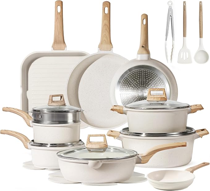 CAROTE Pots and Pans Set Nonstick, Cookware Set Induction Kitchen Cooking Set 22pcs w/Frying Pans & Saucepans& Grill Pan