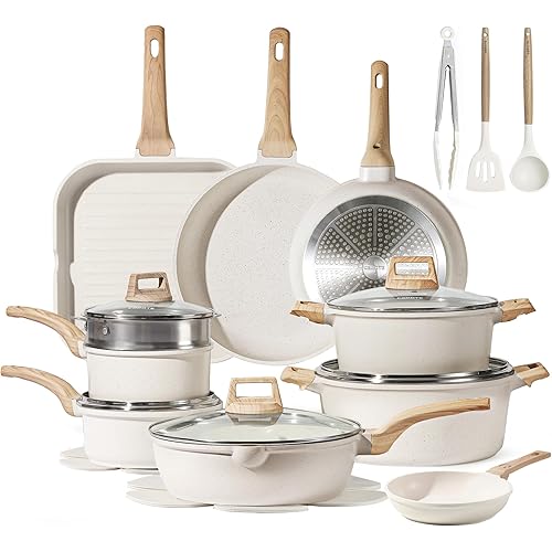 CAROTE Pots and Pans Set Nonstick, Cookware Set Induction Kitchen Cooking Set 22pcs w/Frying Pans & Saucepans& Grill Pan