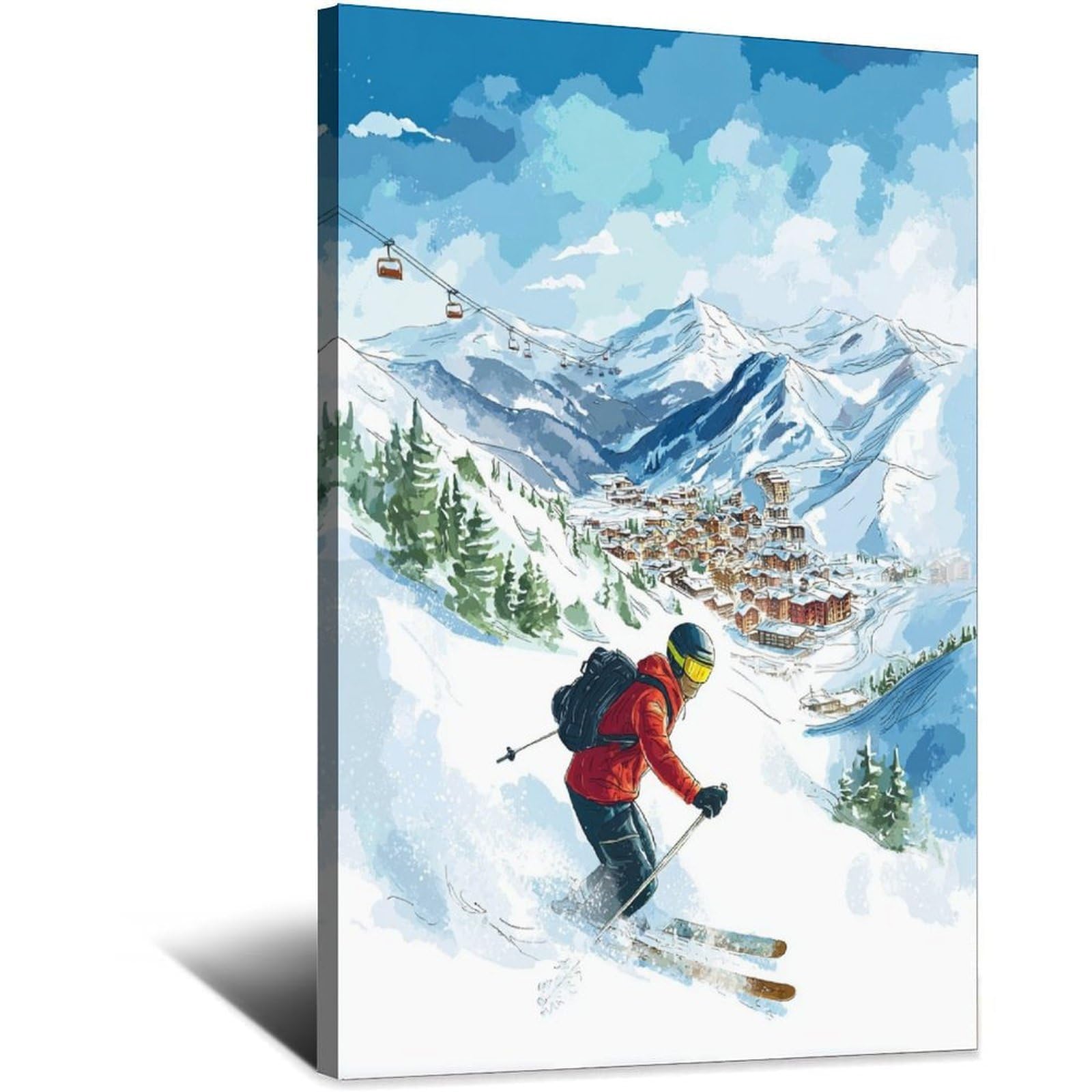 CFXNGA Mayrhofen Austria Ski Poster 24x36inch(60x90cm) Vintage Watercolor Canvas Art