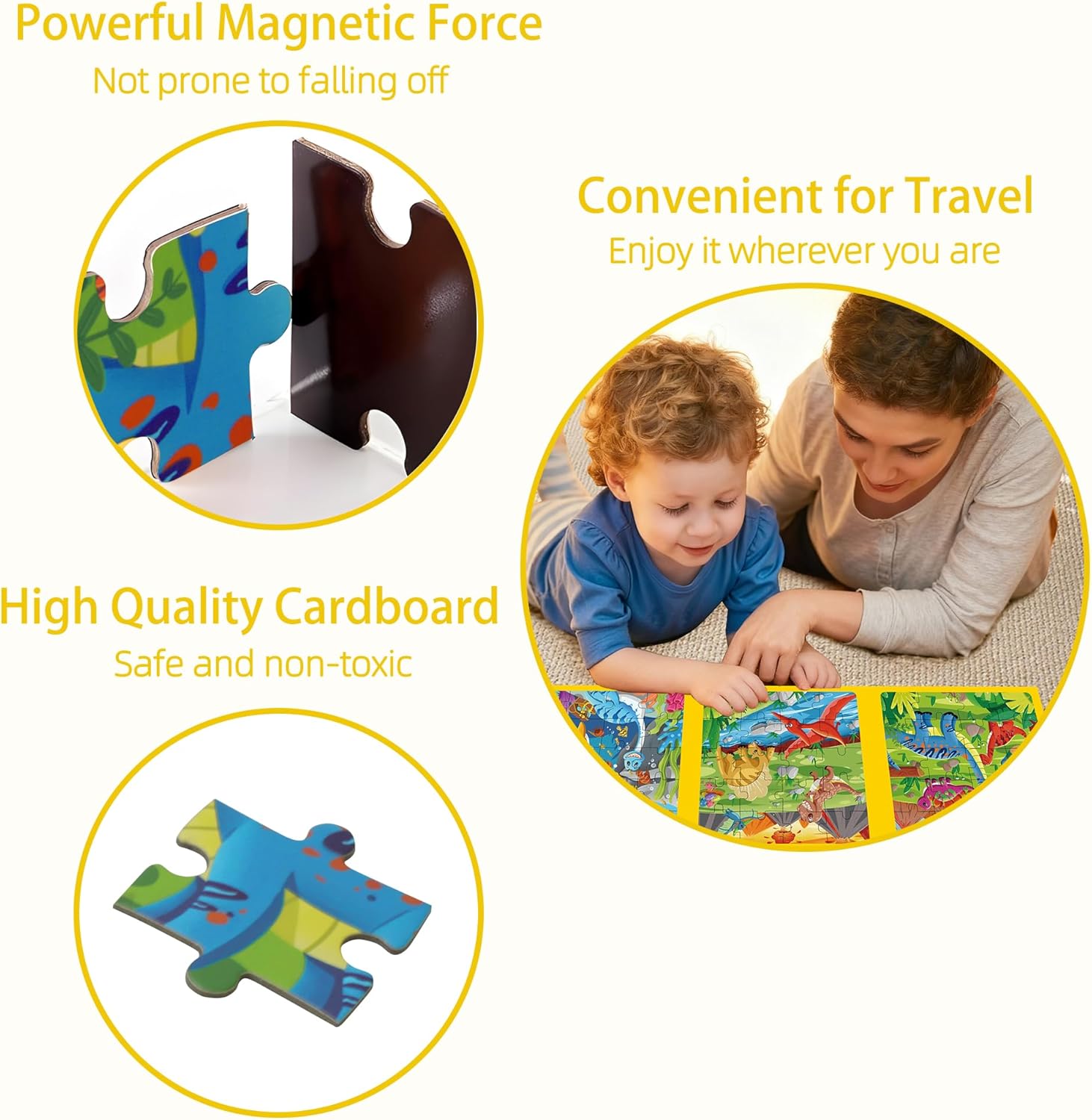 Magnetic Dinosaur Puzzle for Kids Ages 3-5, 20 Piece Travel Puzzle for Toddlers 3-6, Car Airplane Road Trip Activity, Magnetic Activity Toy