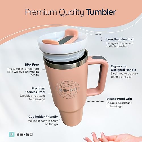 Miniatura 14 de Vaso de 40 onzas con asa y tapa con pajilla, vaso aislado, simple, reutilizable, de acero inoxidable, taza de café moderna de viaje, apta