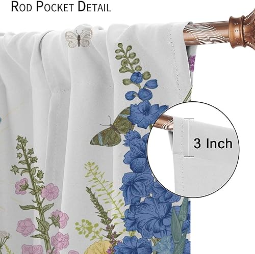 Miniatura 39 de Retro 70s Floral Blackout Window Curtains, Watercolor Flower Plant Rustic Modern Style Pattern Window Drapes, for Bedroom Living Room 42x45in 2