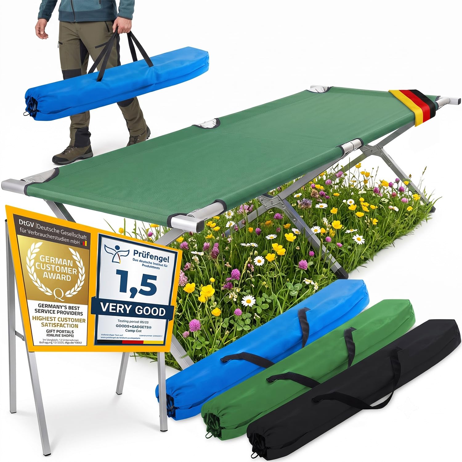 GOODS+GADGETS Lit de Camp Pliable en Aluminium pour l'armée
