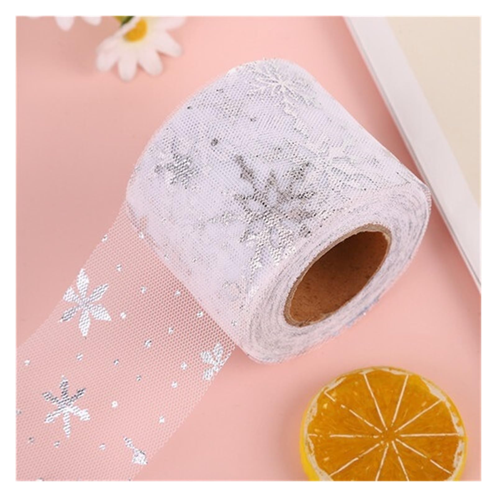 Snowflake Glitter Organza Tulle Ribbon Roll for DIY