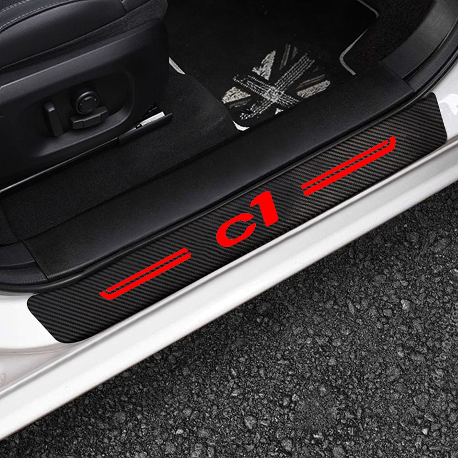KLHYWEN 4 Pcs Carbon Fiber Car Door Sill Protector for Citr-oen C1, Scuff Guard Stickers Auto Styling Decoration Accessory,Red