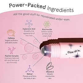 grace & stella Under Eye Brightener Roller - Airplane Travel Essentials - Travel Size Toiletries - Retinol & Caffeine Eye Serum for Puffiness, Dark Circles, Wrinkles - Vegan Skincare (15ml / 0.51floz)