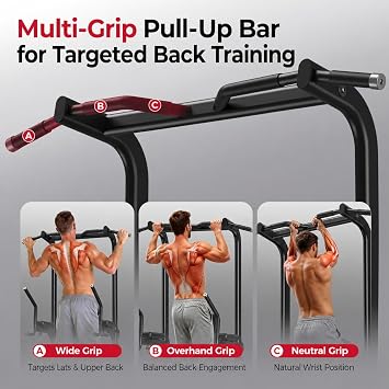 FLYBIRD 800LBS Heavy Duty Power Tower Dip Station, Adjustable Height Pull Up Stand with Crunch Leg Raise, Multifunction Strength Training Equipment for Home Gym Back Workout