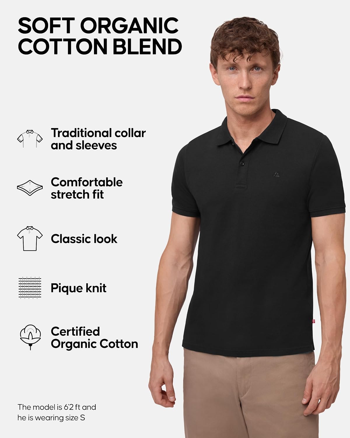 DANISH ENDURANCE Polo Shirt for Men, Organic Cotton, 1 & 2-Pack image 3