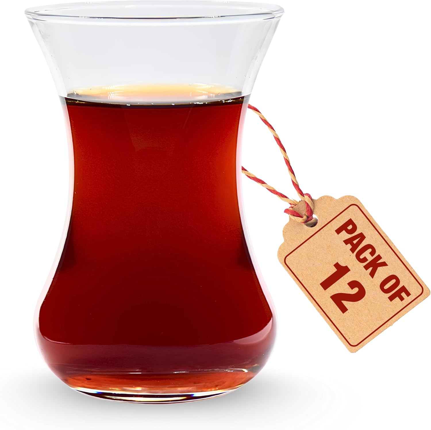Turkish Tea Glass Set, Slim Waist Design and Thick Sole Prevent Tea From Getting Cold, Easy to Keep for 12 People, 12 Glasses, Useful Set (12 Pieces)