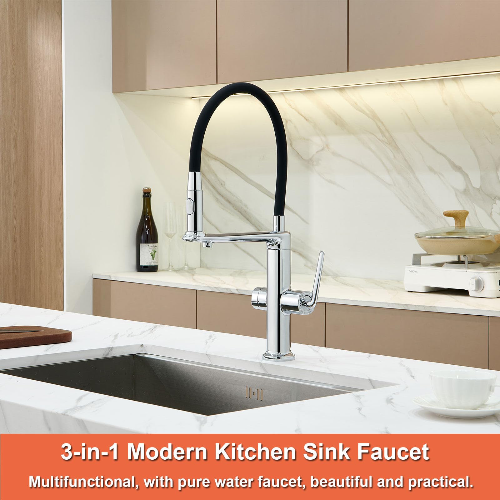 Grifo de cocina con purificador de agua, pulverizador extraíble, palanca única, antidiseño, 2 modos, grifo mezclador para fregadero de cocina