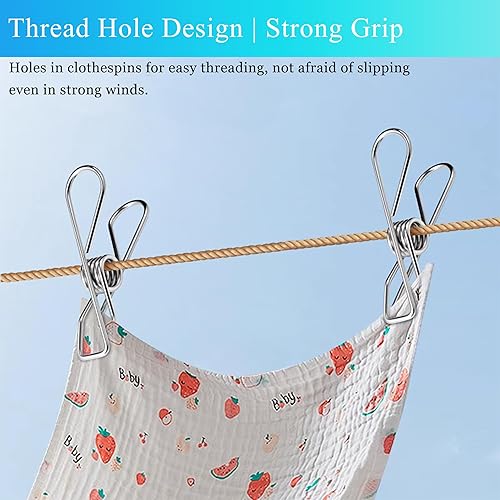 Miniatura 5 de 50 alfileres de ropa dorados, resistentes de acero inoxidable, pinzas para ropa para tendedero, colgar ropa, viajes al aire libre, campamento