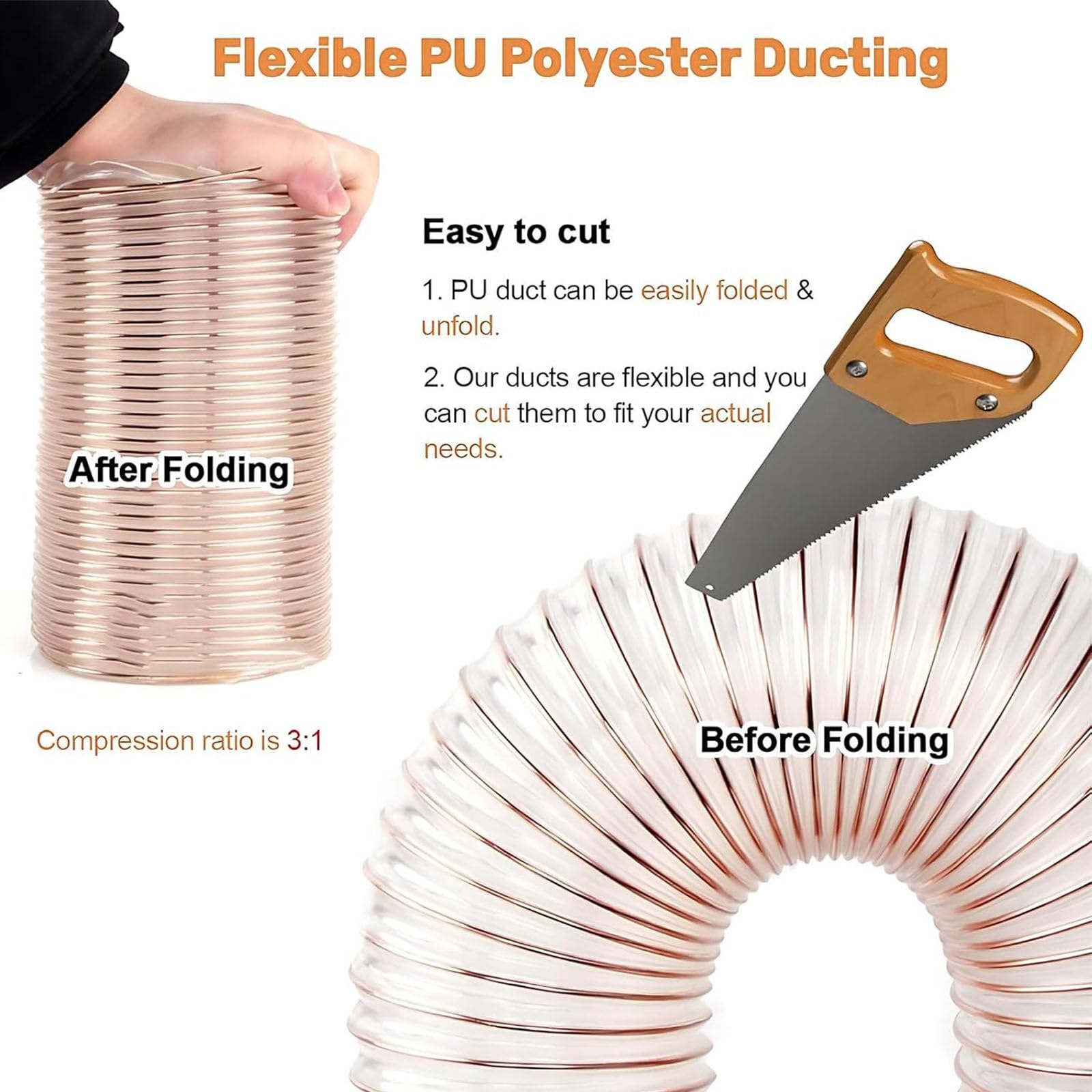 Manguera flexible de recogida de polvo de PVC transparente con alambre de acero al carbono, 1,2 mm de grosor, 1 m de longitud para sistemas industriales de extracción y vacío