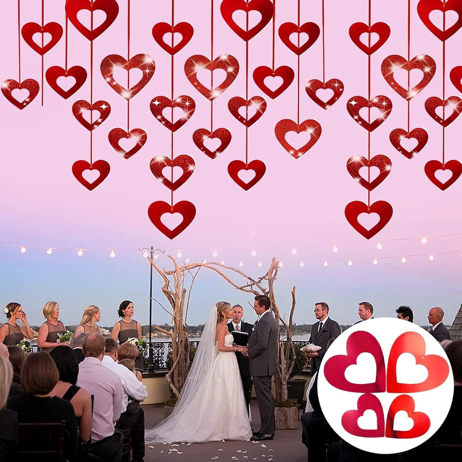 40 Pezzi Cuore a Spirale Pendenti Rosso Glitter Hanging Swirls, San Valentino Decorazioni Ghirlanda da Appendere del Soffitto per Romantico Festa di Matrimonio