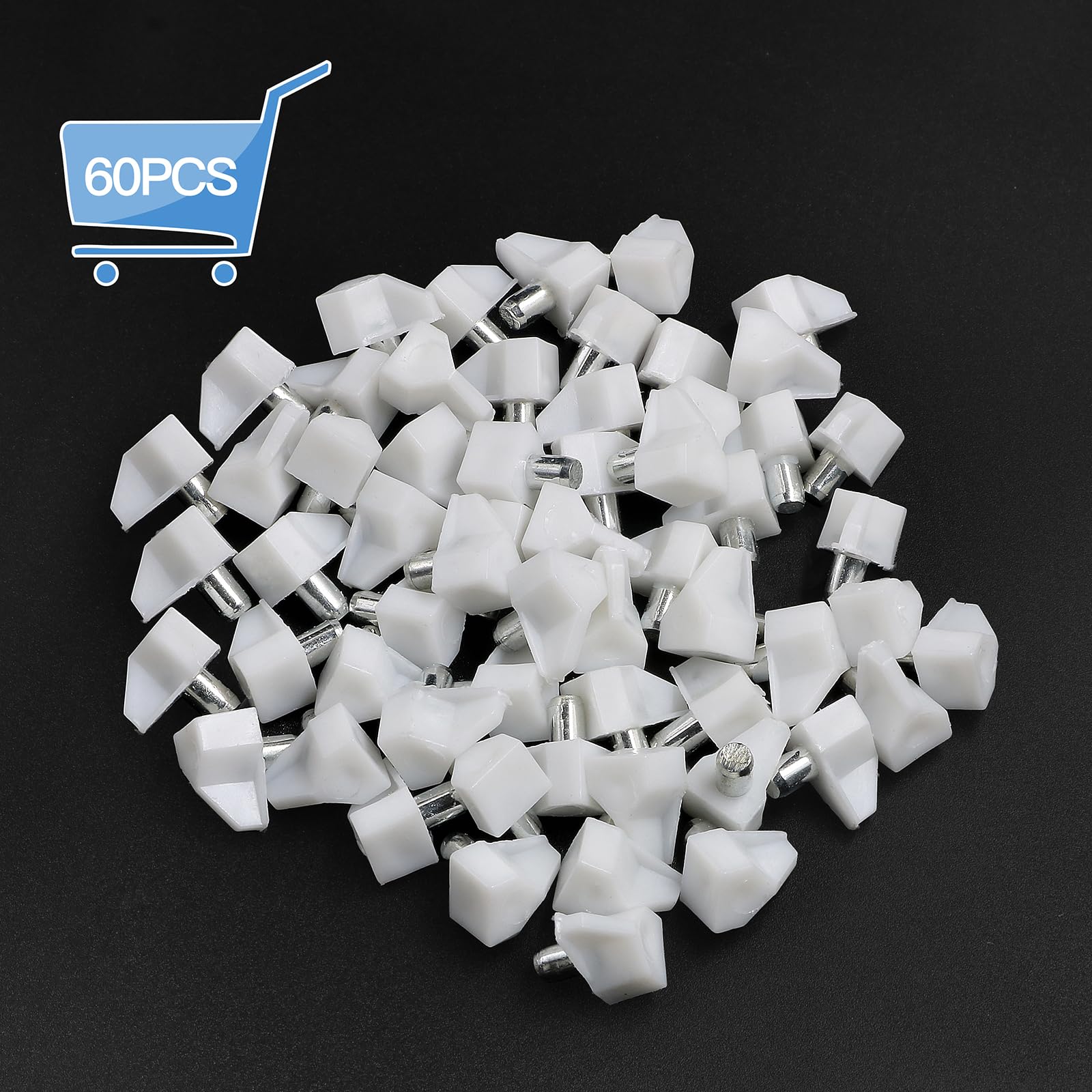 60pcs White Shelf Pegs, 5mm Plastic Shelf Pins Shelf Support Pins, Cabinet Shelf Clips Shelf Holder Pins for Bookcase Cabinets Shelves Cupboard — Amazon image 4