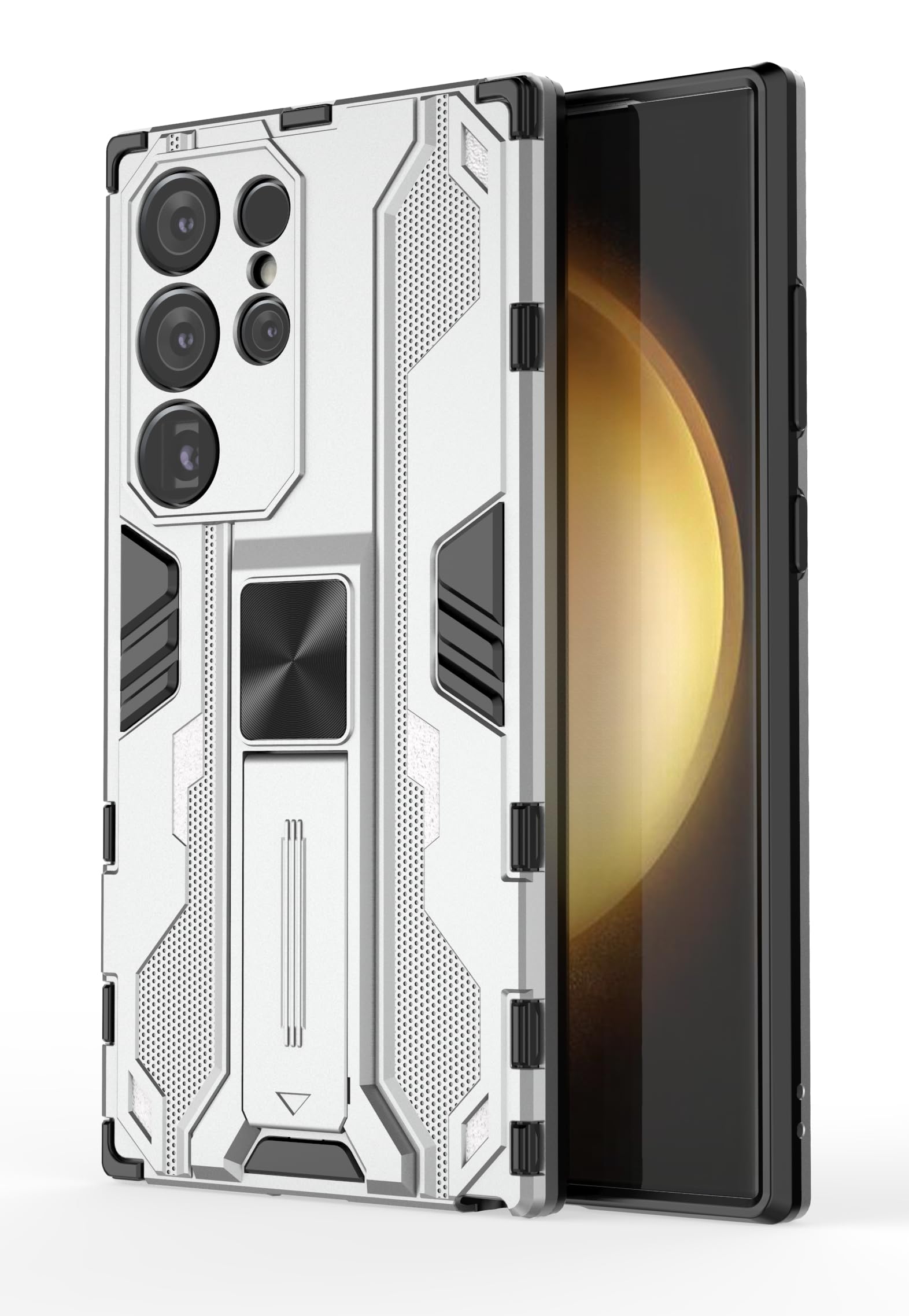 SORAKA Case for Samsung Galaxy S24 Ultra with Stand Heavy Duty Protection Case for Samsung Galaxy S24 Ultra Case with Metal Plate for Magnetic Car Mount Silm Fit Case Gray