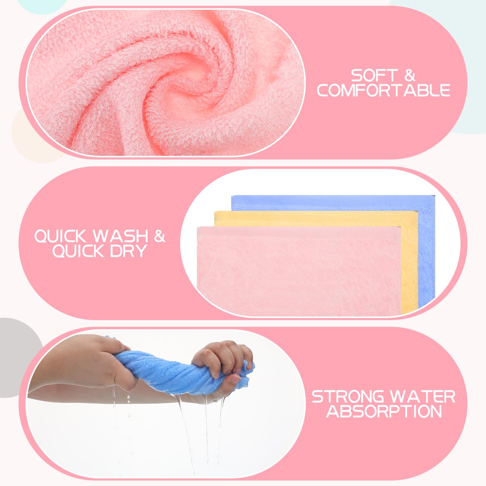Newwiee Lot de 40 débarbouillettes en coton à séchage rapide pour bébés, enfants, femmes, salle de bain, lavage du corps en fibre de viscose, chiffons polyvalents pour le bout des doigts (couleur vive