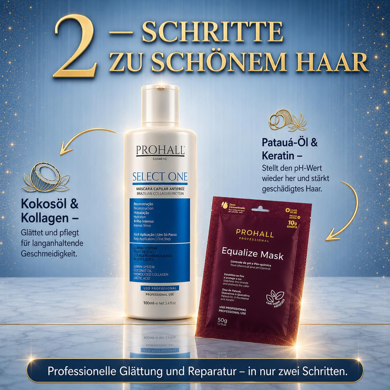 Blonde Keratin-Haarglättungsbehandlung zu Hause–Formaldehydfreie brasilianische Keratin-Haarmaske für widerspenstiges & krauses Haar–Dauerhafte Haarglättung hält bis zu 6 Monate-Select1 Prohall-3.4FLz