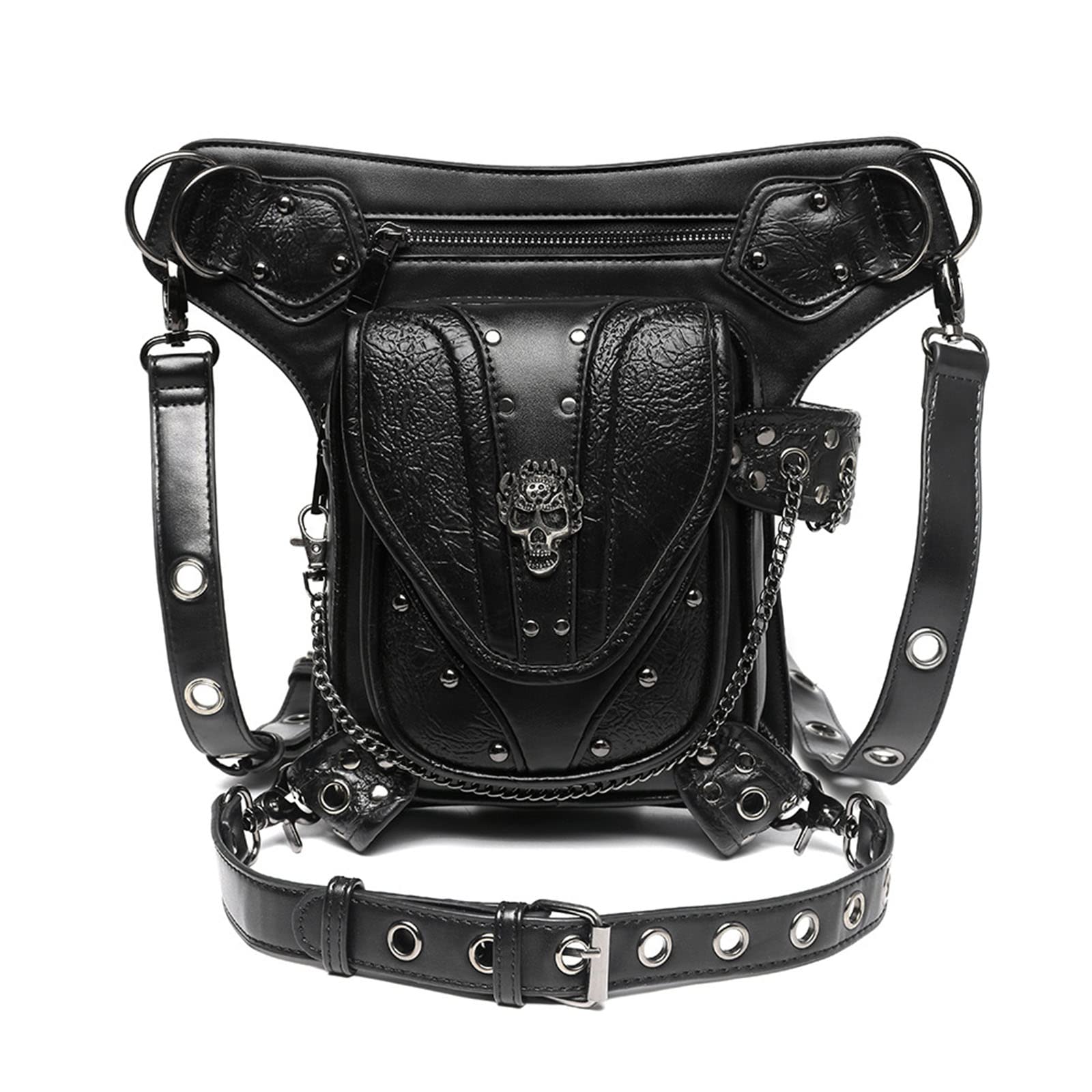 Steampunk - Riñonera para muslos y caderas, bolso gótico de poliuretano, bandolera, bolsa de cadena para senderismo