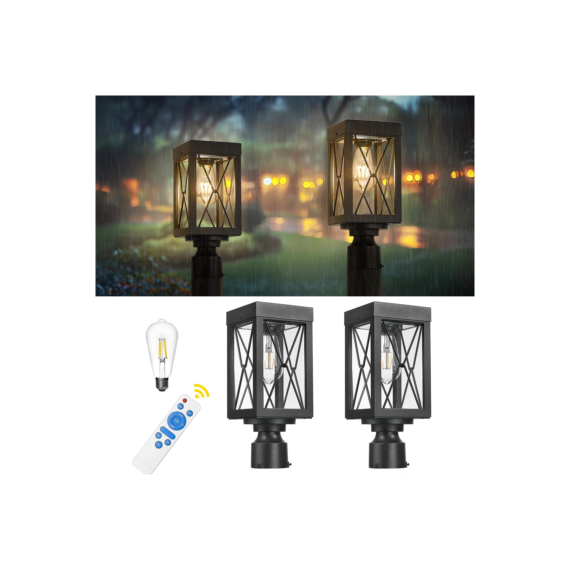 Emliviar Exterior Solar Pier Light Post Mount Light, 2-Pack Black Waterproof Pole Lighting with Clear Glass, 13.8 LED Solar Outdoor Lighting with Bulbs, 0387P-2PK SL BK-image-46