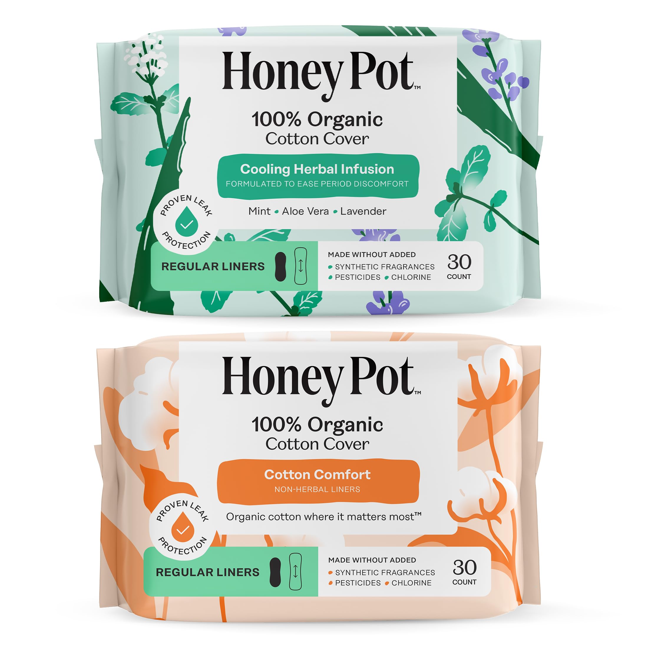 The Honey Pot Company - Panty Liners for Women - Herbal Non-Herbal Liners Bundle - Organic Cotton Cover