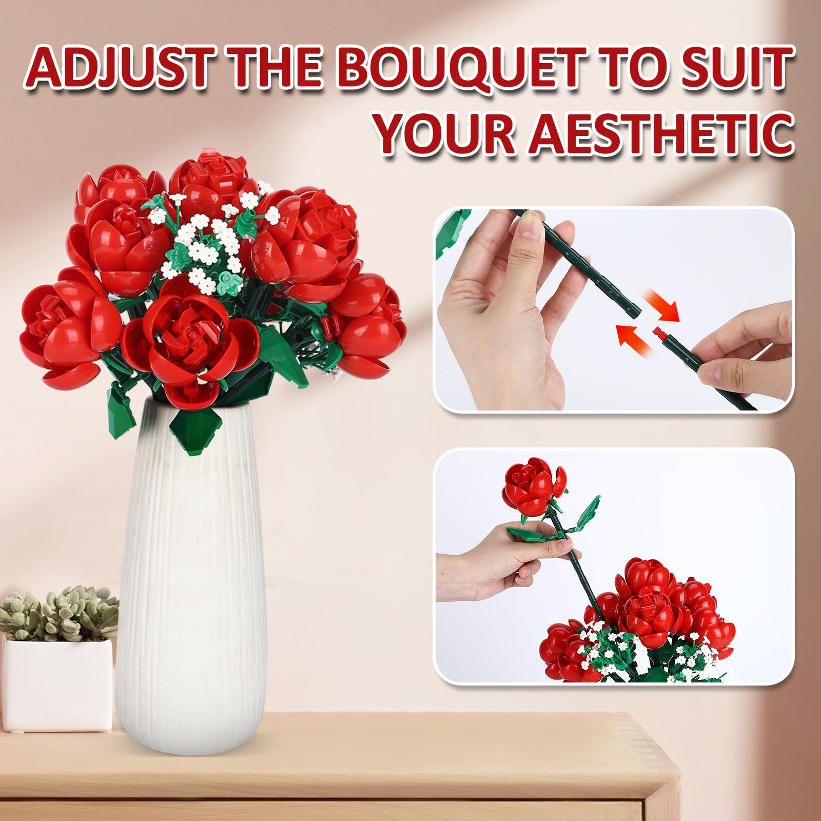 Amazon.com: Dexblocks 780 PCS Red Rose Building Flower Bouquet Kit