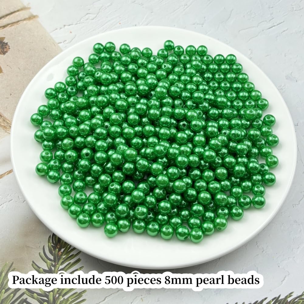 500pcs Pearl Beads for Crafts 8mm Resin Pearl for Jewelry Making Round Bulk Pearls Beads with Hole for Sewing Crafts Decoration Necklaces Bracelets Earrings Making(Dark Green) - Image 2