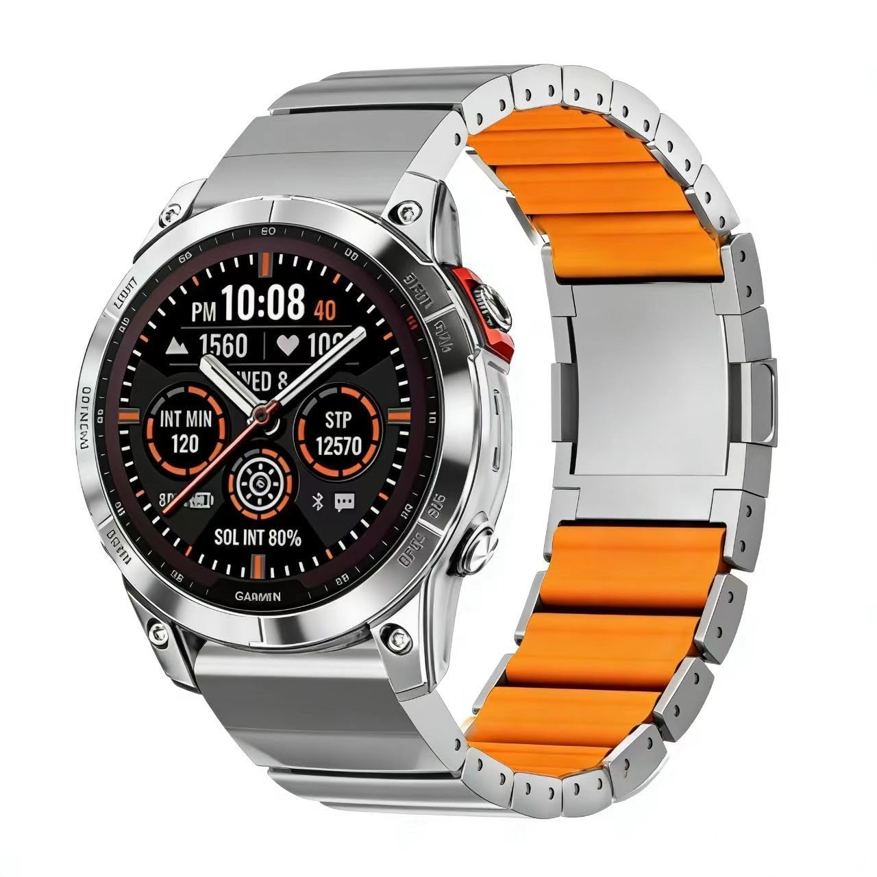 Bracelet Titane Garmin QuickFit 22mm, Doublure Silicone, MAG, Argent/Orange